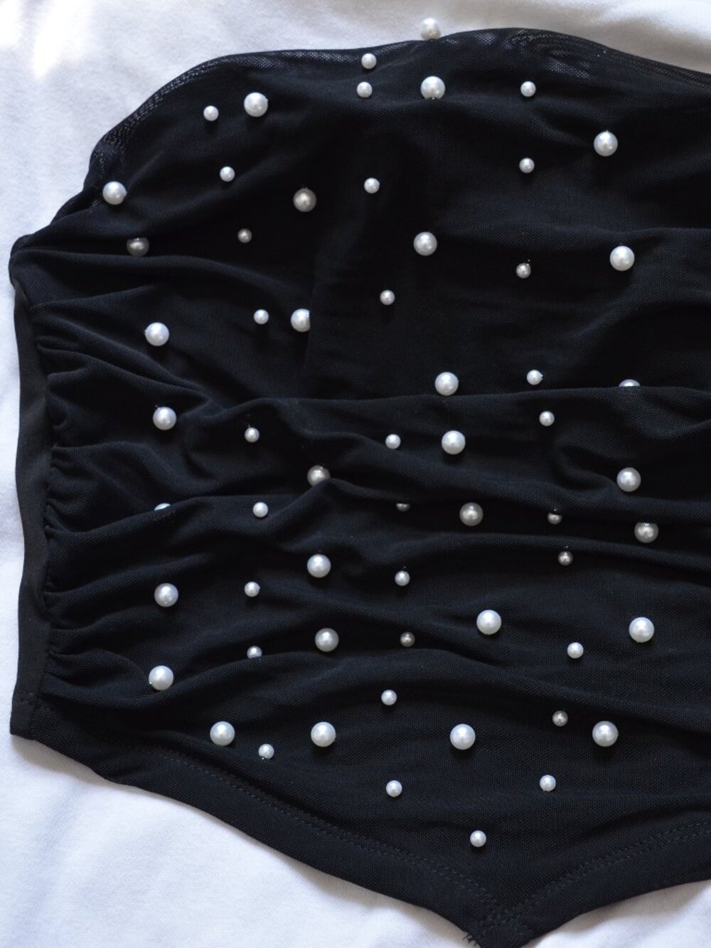 Pearl beaded strapless top